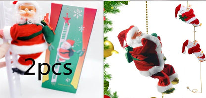 Electric plastic Santa Claus on 30cm climbing ladder with riding deer, in red suit, for Christmas decorations