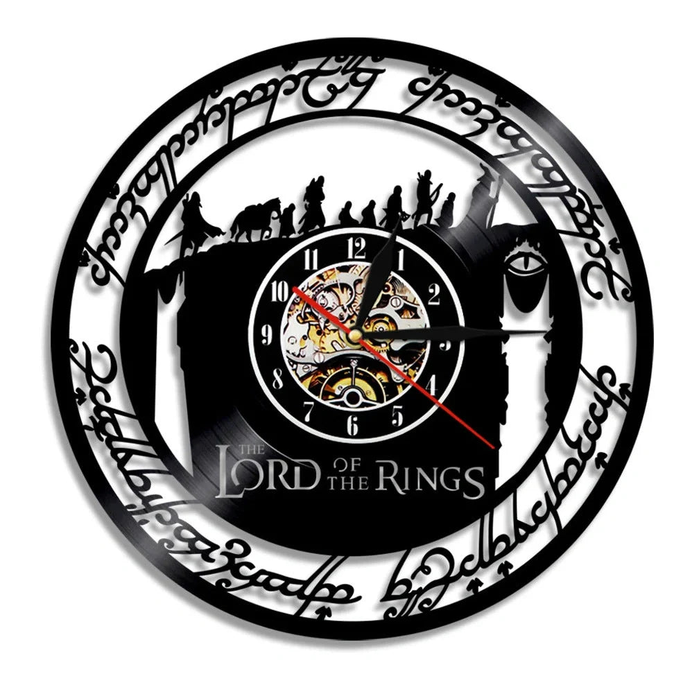 Black 30cm vinyl record wall clock with quartz pointer display and plastic shell, modern decorative design for home or office