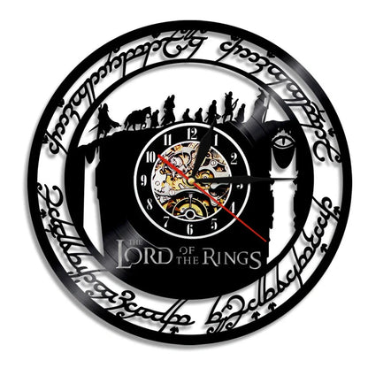 Black 30cm vinyl record wall clock with quartz pointer display and plastic shell, modern decorative design for home or office