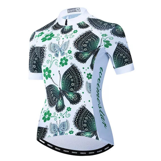Women's short sleeve bike jersey with three rear pockets and COOLMAX technology