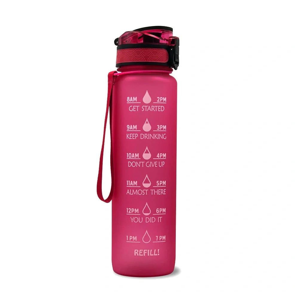 Tritan sports water bottle with frosted gradient finish and flip-top lid showing blue-red colour transition