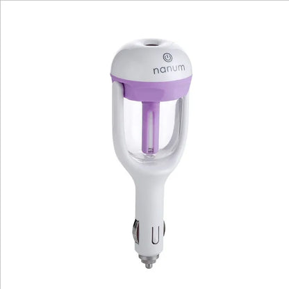 Portable car humidifier unit showing compact design with rotation capability for vehicle use