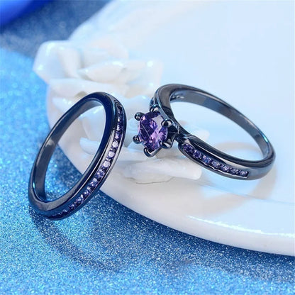 Lovers Purple Ring with geometric design and electroplating finish