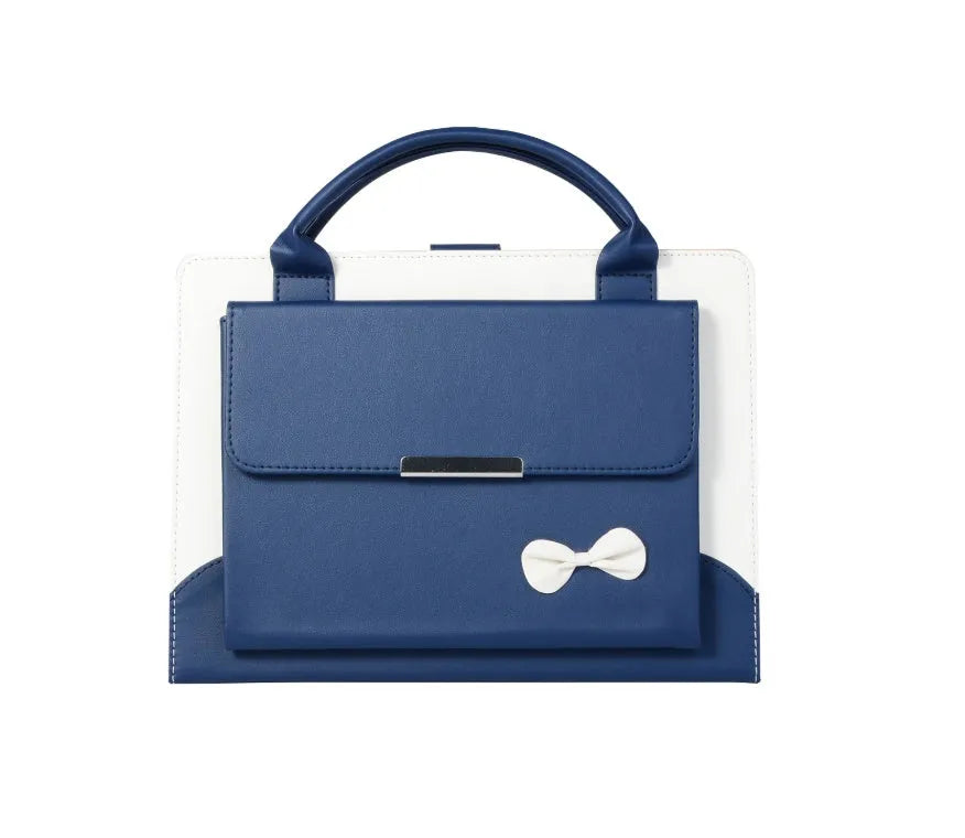 iPad case in black imitation leather with wallet style and bow handbag detail, compatible with iPad Air Pro Mini
