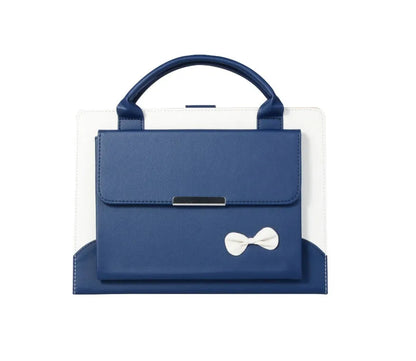 iPad case in black imitation leather with wallet style and bow handbag detail, compatible with iPad Air Pro Mini