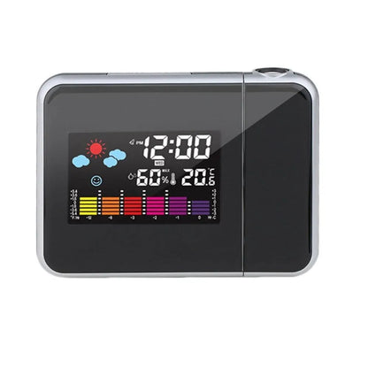 Black digital projection alarm clock with temperature humidity display