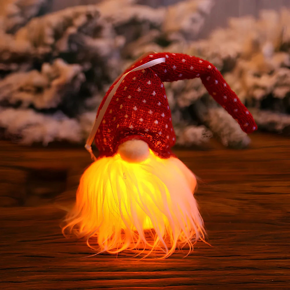 Handmade Swedish gnome Christmas decoration with warm LED lighting and snowflake details
