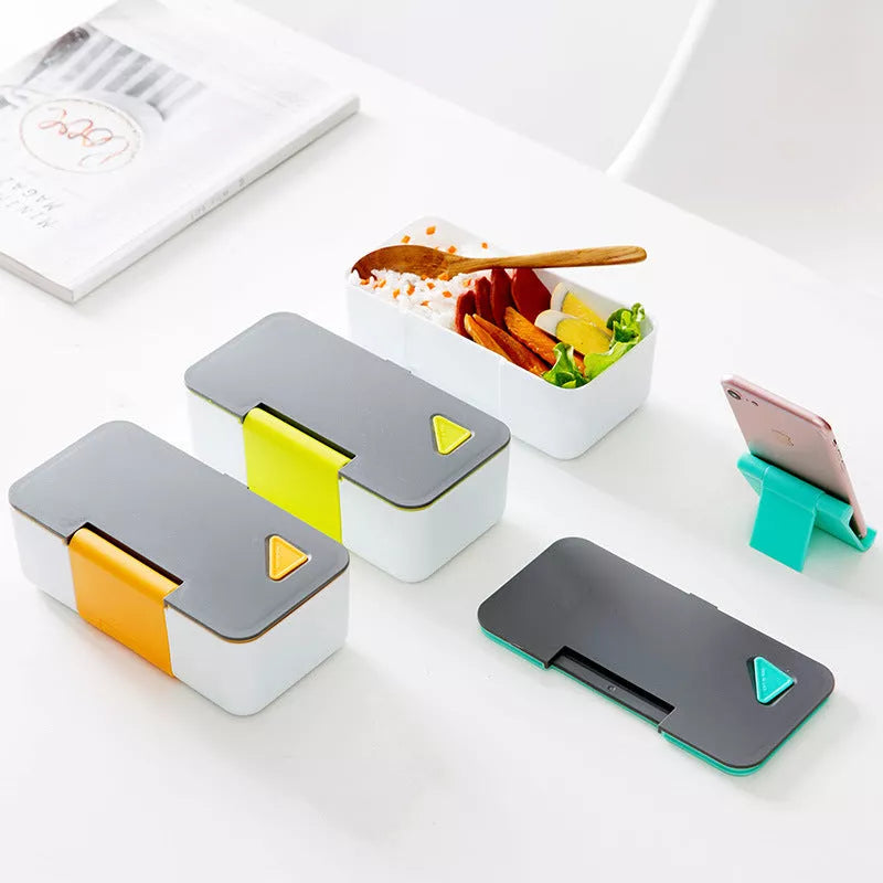 Mobile Phone Holder Lunch Box in Emerald Green, Mint Green, and Orange colors