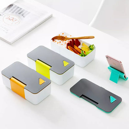 Mobile Phone Holder Lunch Box in Emerald Green, Mint Green, and Orange colors