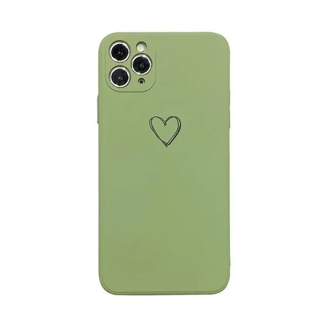 Silicone iPhone case in solid colours like black, green, pink, and white, showing TPU material and slim back cover design
