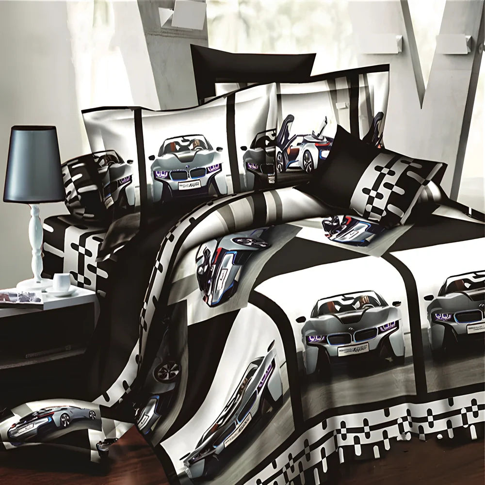 Brushed 3D floral pattern four-piece bedding set with quilt cover, sheets, and pillowcases in blue colour