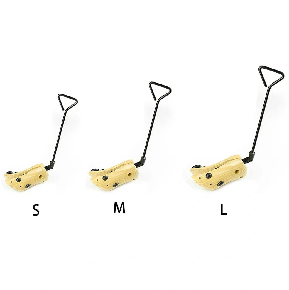 Wooden adjustable shoe expander stretching boots with measurement showing 50cm length