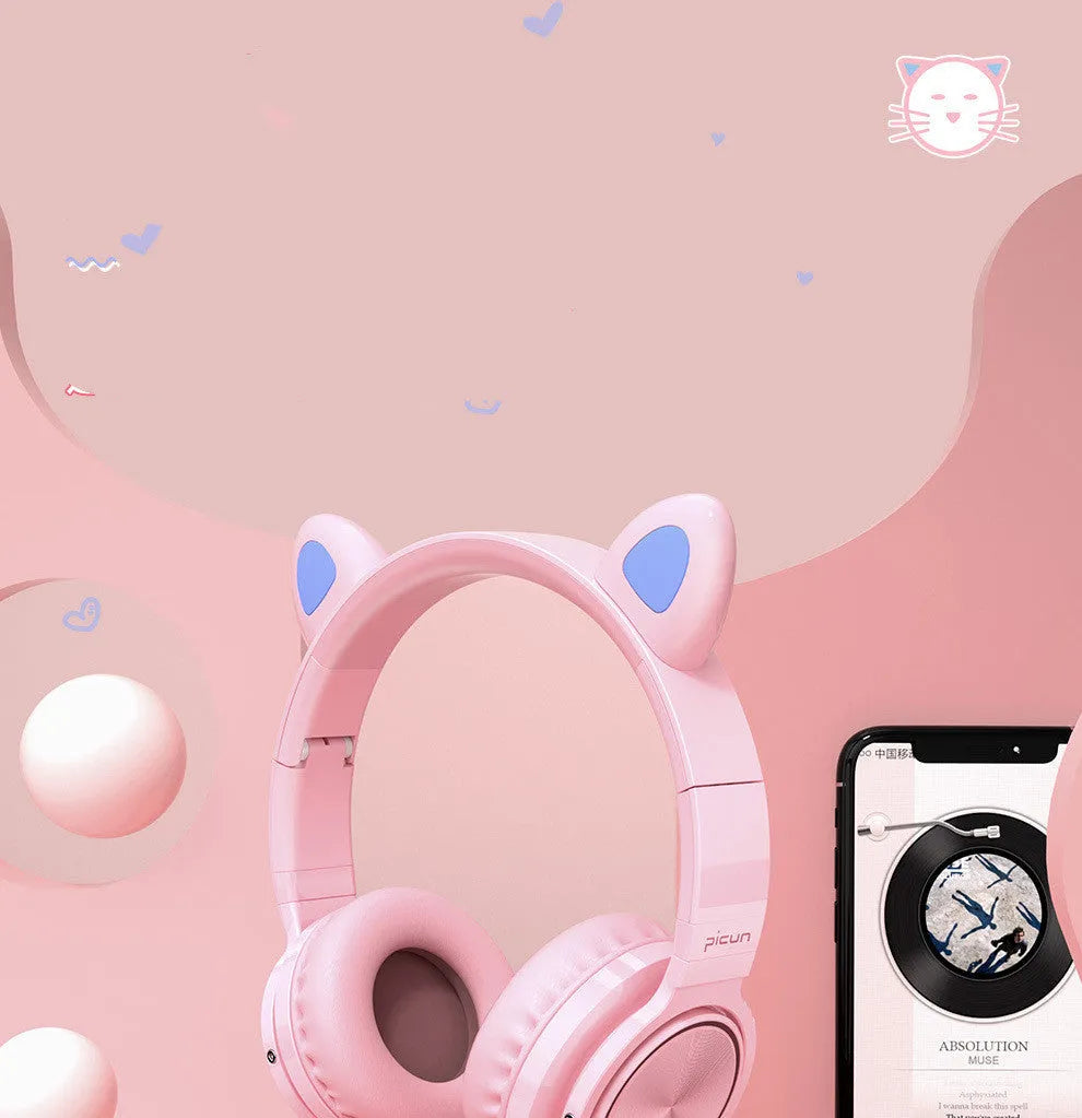 Pink and white wireless Bluetooth headset with 40mm speakers and braided cable