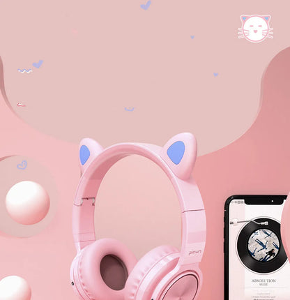 Pink and white wireless Bluetooth headset with 40mm speakers and braided cable