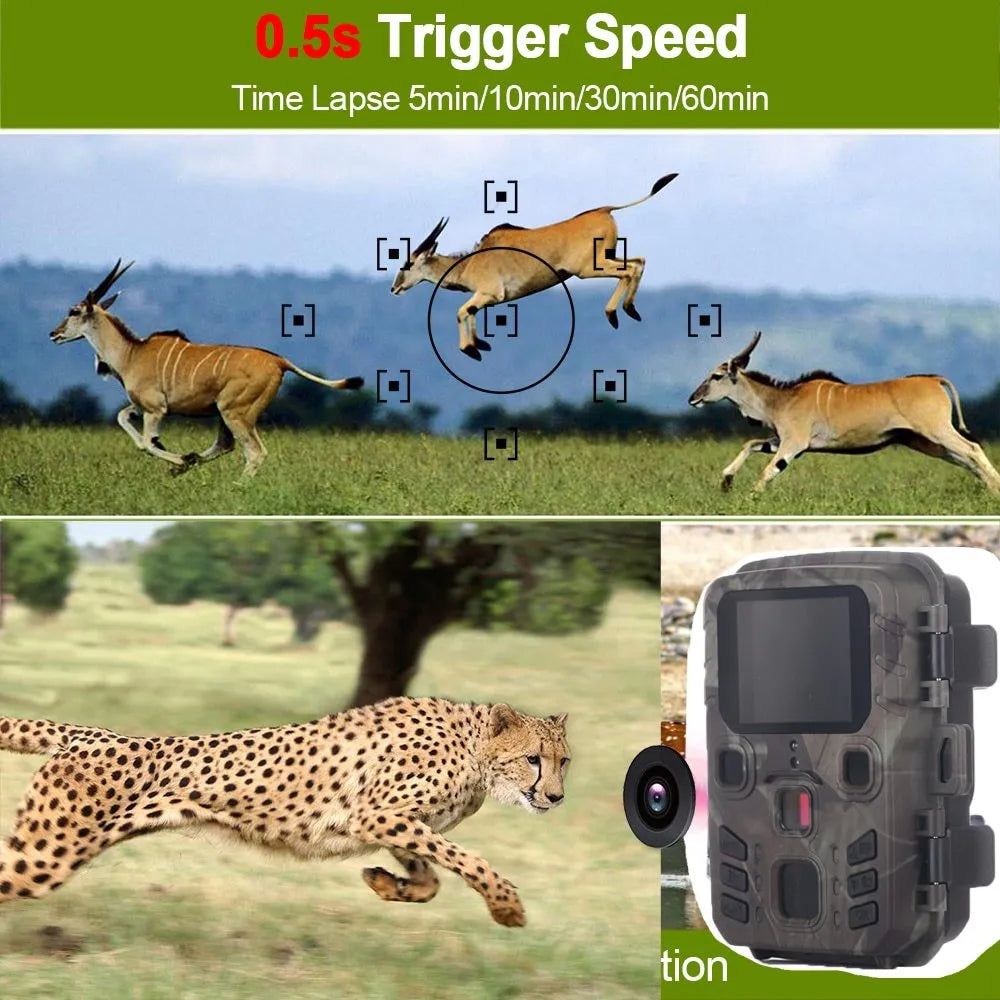 Black monitoring infrared night vision device with 12MP resolution and TF card slot