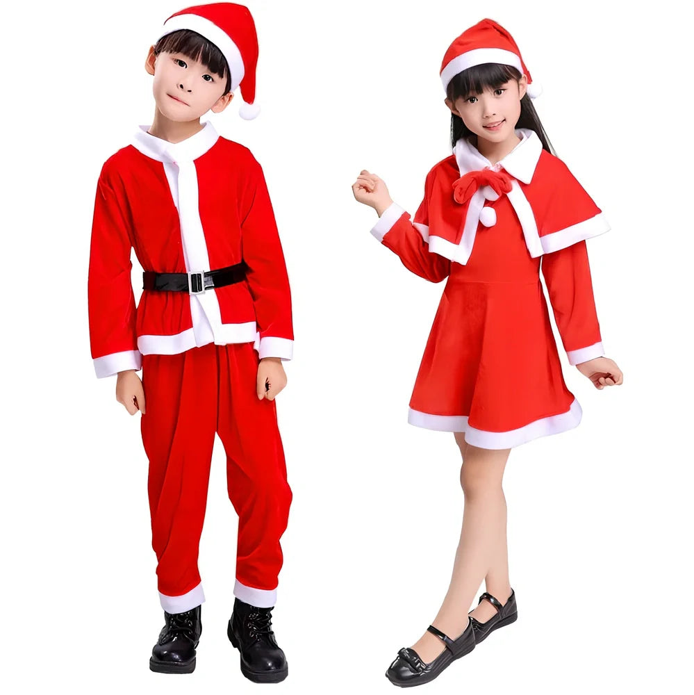 Children's golden velvet Christmas costumes in boy and girl styles, 99% cotton fabric, sizes 90-160cm height