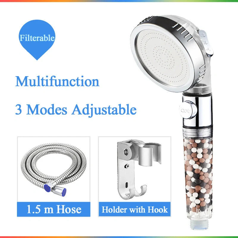 Household Negative Ion Pressurized Shower Head with adjustable modes and water-saving feature