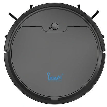 Black robot vacuum cleaner with compact 27.8cm square design and 6.8cm height for under-furniture cleaning