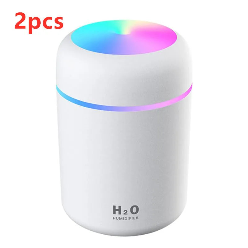 Pink white or navy blue USB desktop humidifier with LED mood lights and 300ml water tank