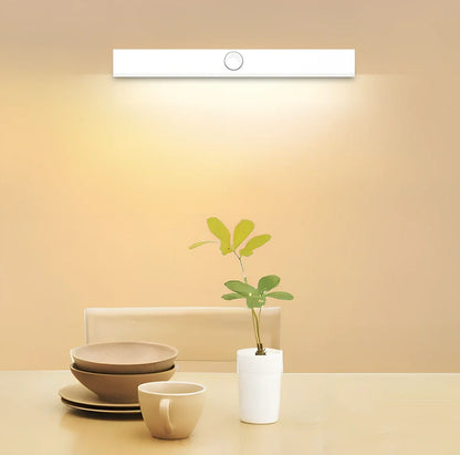 White LED night light with motion sensor measuring 240mm long, 30.5mm wide, and 28mm thick