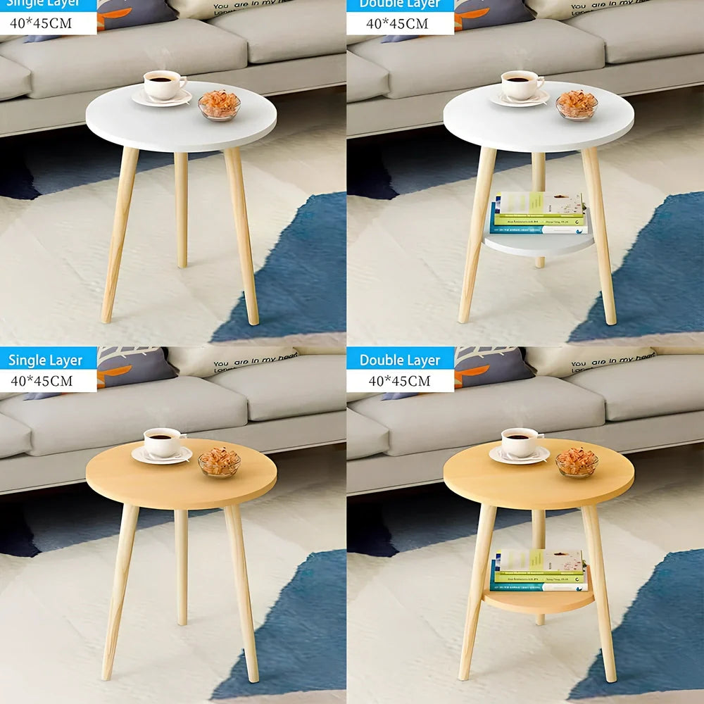 Solid wood round coffee table with 35cm diameter and 42cm height in white finish