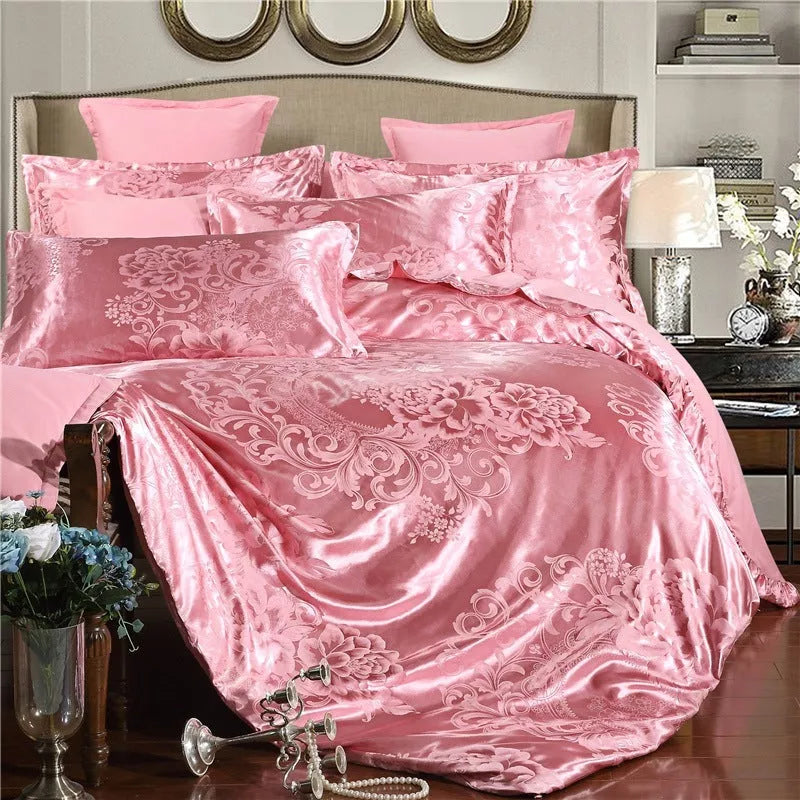 Four-piece jacquard bedding set in polyester fiber with vibrant colors