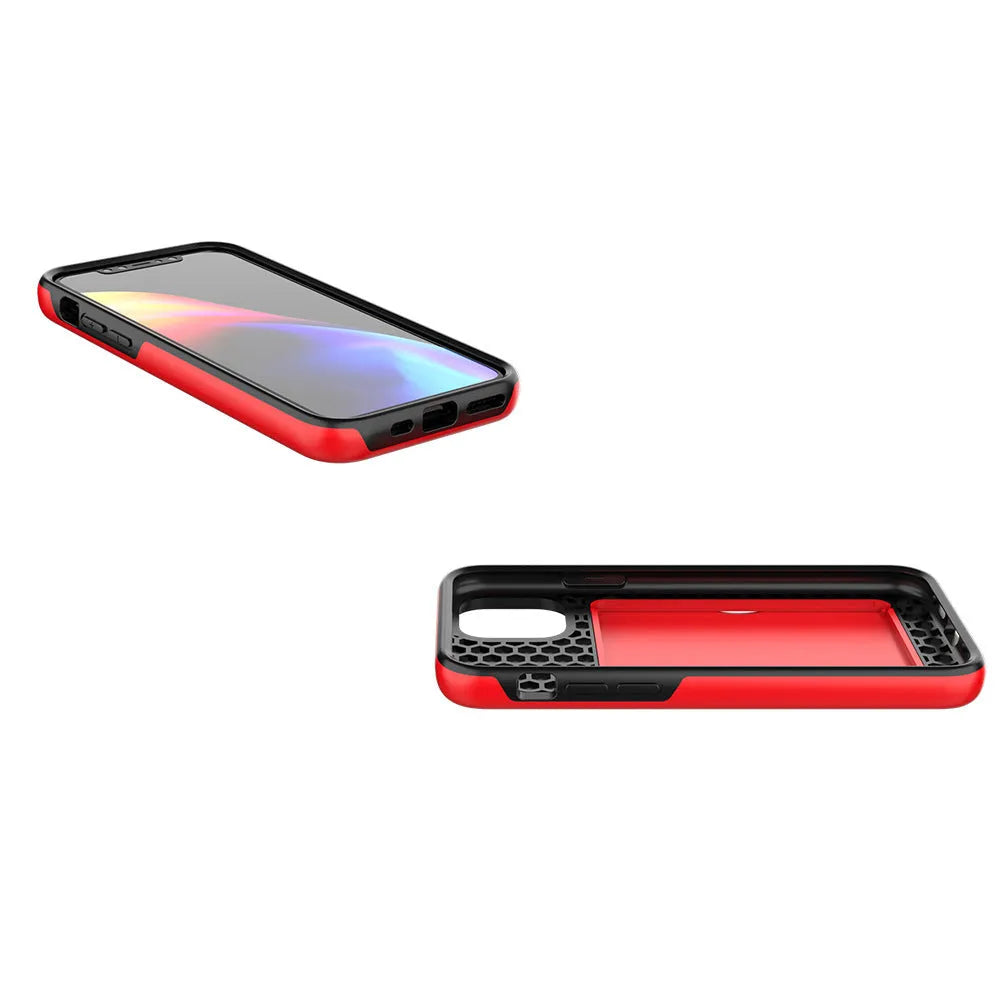 iPhone 11 mobile phone shell in six solid colours showing TPU+PC construction and precise model fit