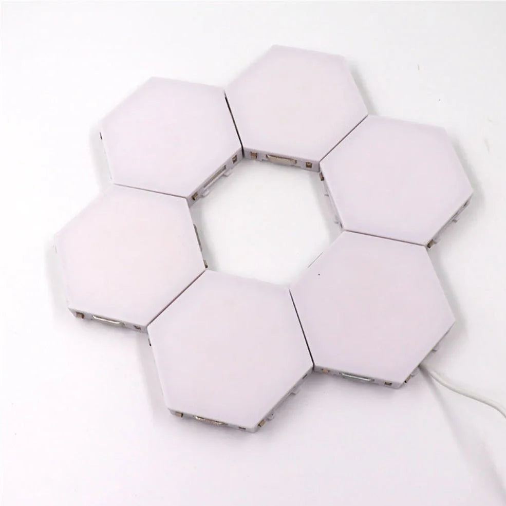 Hexagonal honeycomb wall lamp with touch control for 7 colour options and adhesive mounting system