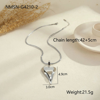 Women's stainless steel double heart necklace with snake bones chain, 18K electroplated in gold or steel finish