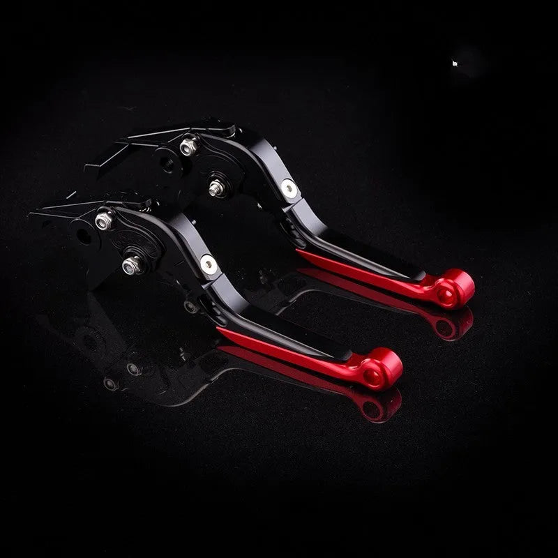 Motorcycle horn handle brake and clutch lever set in anodised metal with adjustable mechanism