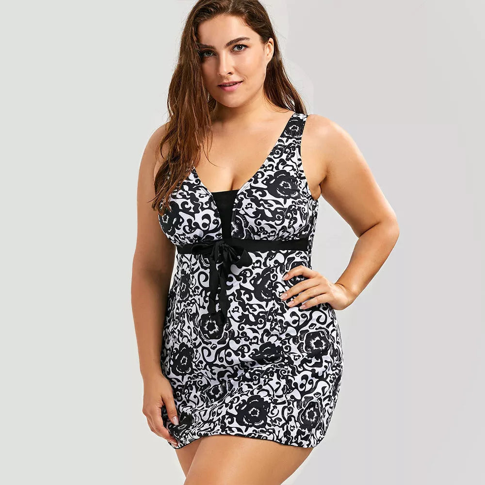 Plus-size skirt split swimsuit with chest pad in various colors and sizes