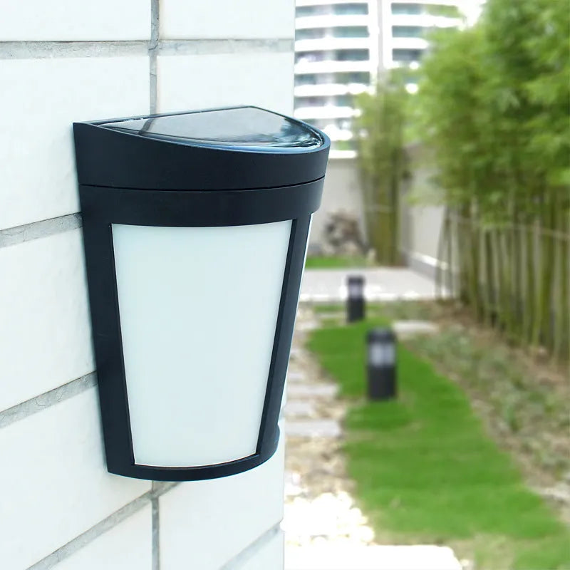 Solar-powered outdoor wall lamp with six LED lights and IP65 waterproof protection for landscape lighting