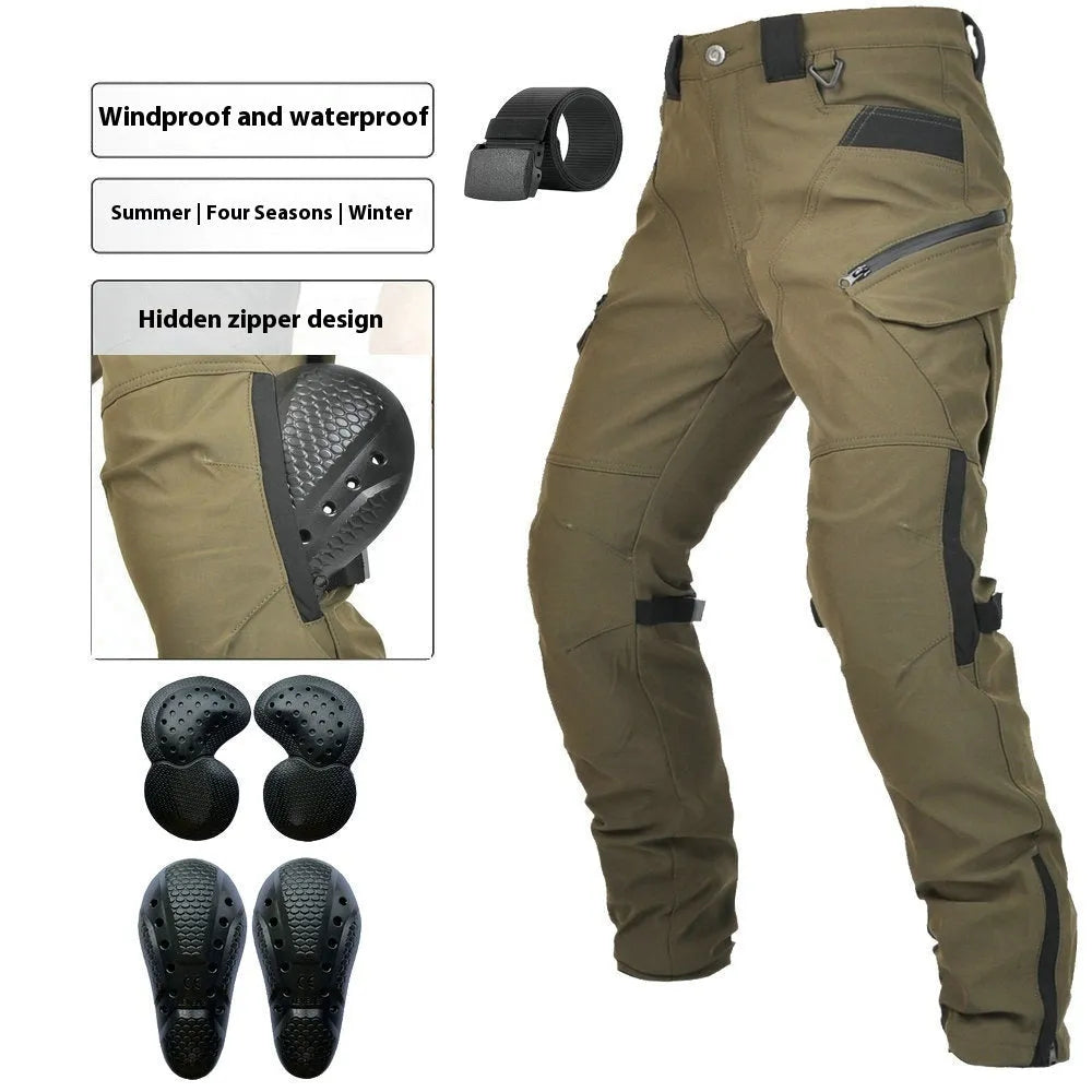 Motorcycle four seasons drop-resistant cycling pants in green or black with waterproof windproof features