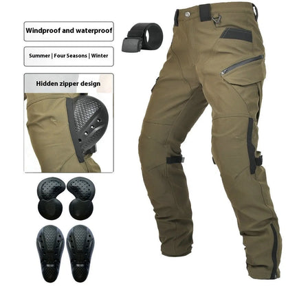Motorcycle four seasons drop-resistant cycling pants in green or black with waterproof windproof features