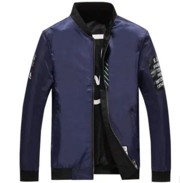Men's Reversible Flight Jacket for Autumn and Winter Casual Wear with Striped Pattern Zipper Closure Thin Section Fit Type Jacket Available in Black Blue or Green