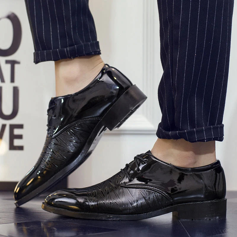 Men's black business dress shoes with premium PU upper and durable sole