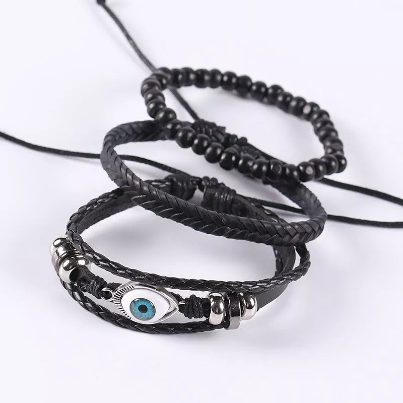 Braided leather cord brown eye bracelet with alloy charm