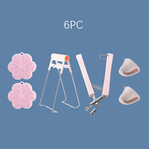 6-piece silicone handle anti-scalding set for hot dishes and bowls in dark blue and light pink