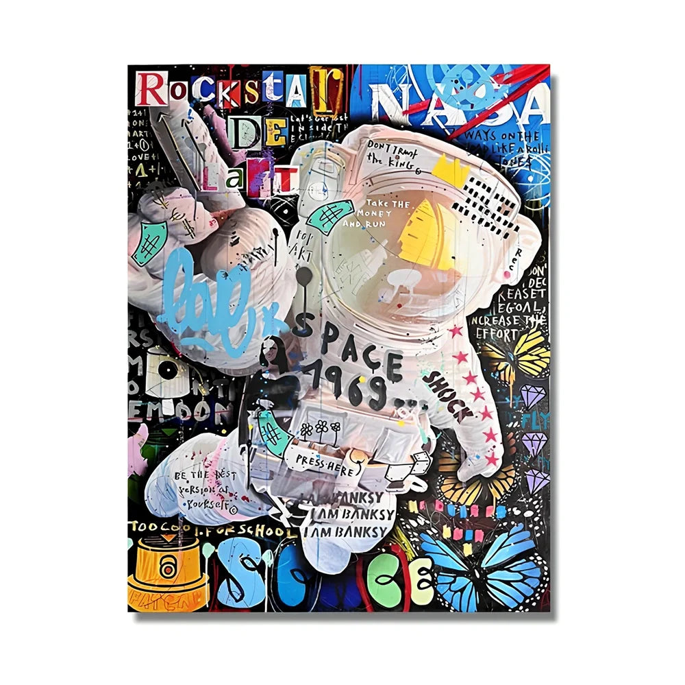 Spray-painted abstract graffiti artwork on frameless canvas poster showing urban street art design