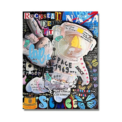 Spray-painted abstract graffiti artwork on frameless canvas poster showing urban street art design