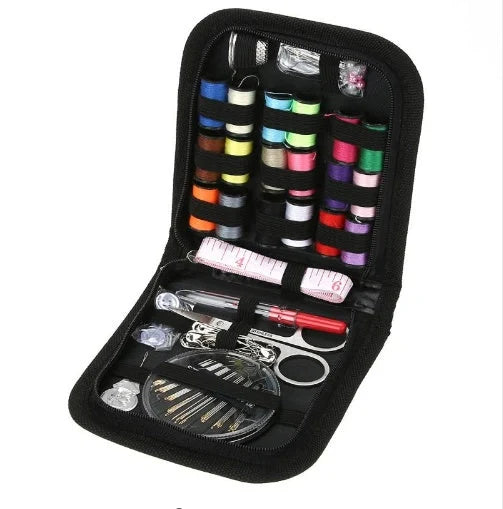 Compact Home Sewing Kit with 98 accessories including needles, pins, and scissors