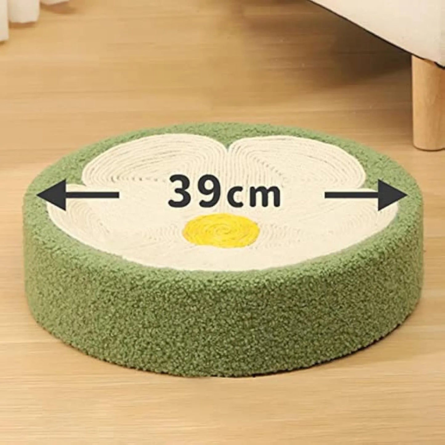 Green cat scratcher bowl lounge bed with 39cm diameter sisal scratching surface