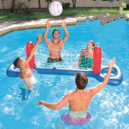 Giant inflatable pool toy with volleyball and football game features, eco-friendly PVC material