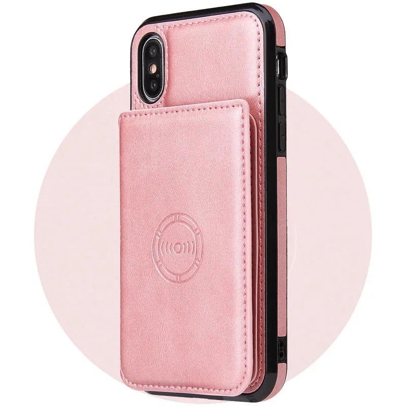Card wallet leather case for iPhone 11 in solid colour, showing back slot for 3 cards
