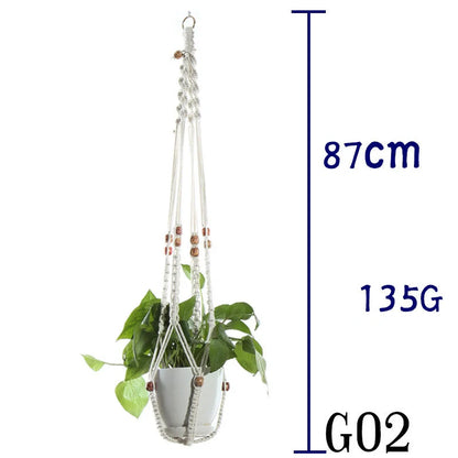 Beige cotton rope hanging basket with various styles for indoor plant display