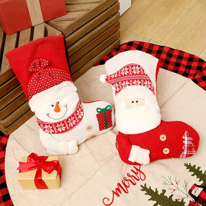 Premium knit Christmas stockings in Santa Claus and Snowman designs for festive holiday decor