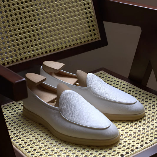 Men's full-grain leather loafers in brown with TPR sole, showing low-tube sock design and classic styling