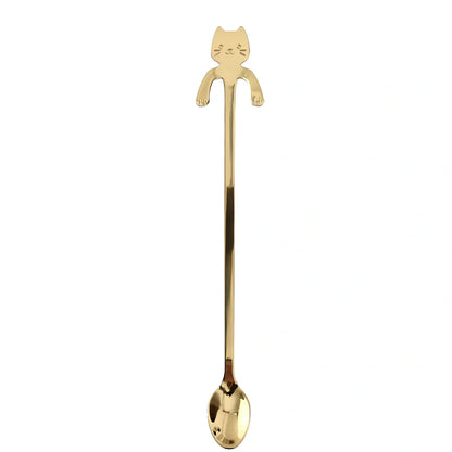 Stainless steel coffee spoon with cartoon cat handle design showing 11.7cm measurement scale