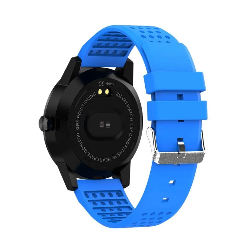 Black smart bracelet with colour screen displaying heart rate and fitness data on a wrist