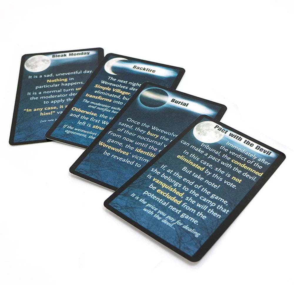 Werewolf Party Game with colorful cards and box, perfect for family game nights and social gatherings